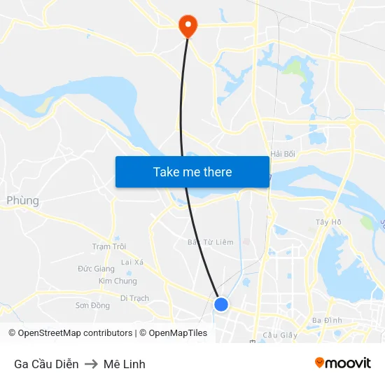 Ga Cầu Diễn to Mê Linh map