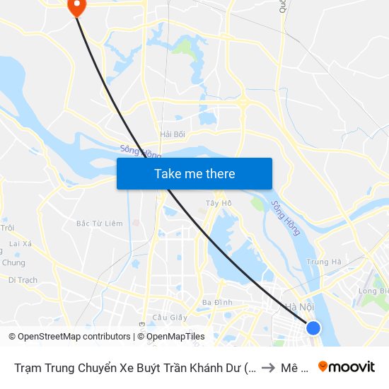 Trạm Trung Chuyển Xe Buýt Trần Khánh Dư (Khu Đón Khách) to Mê Linh map