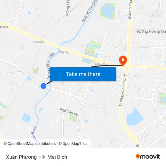 Xuân Phương to Mai Dịch map