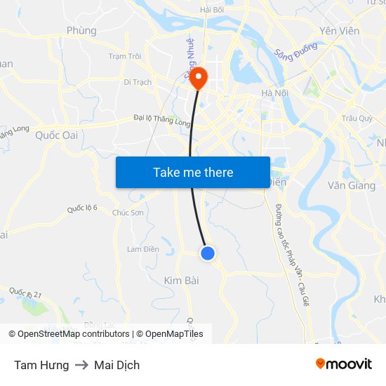 Tam Hưng to Mai Dịch map