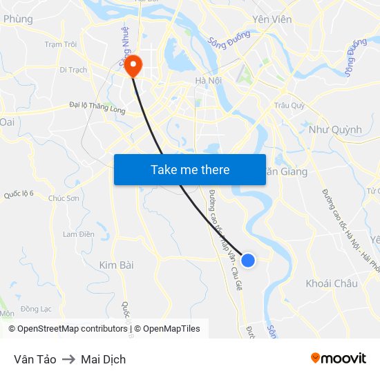 Vân Tảo to Mai Dịch map