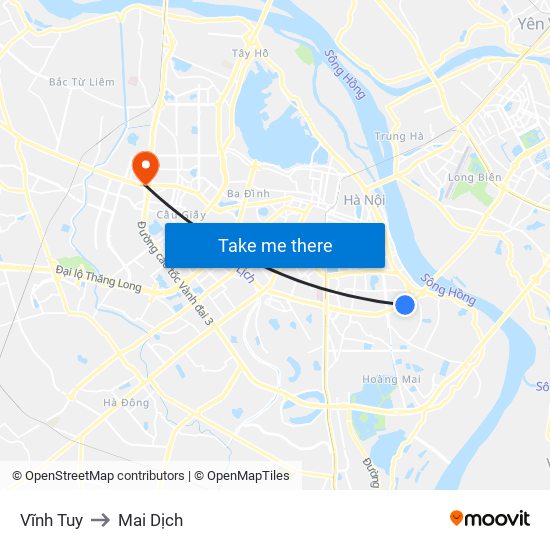 Vĩnh Tuy to Mai Dịch map