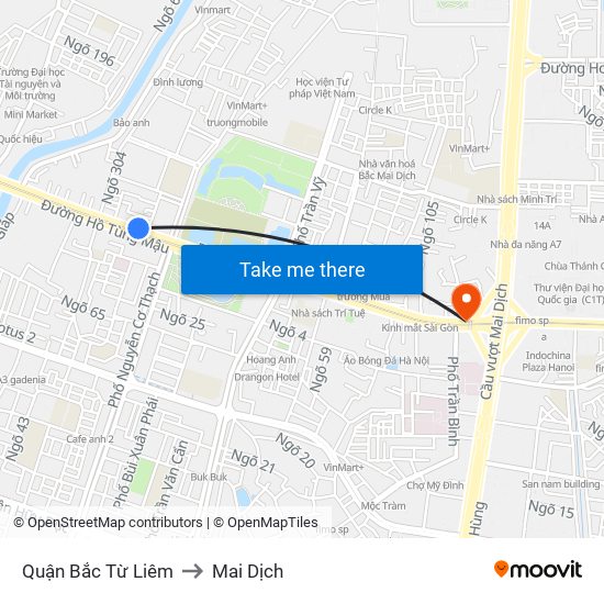 Quận Bắc Từ Liêm to Mai Dịch map