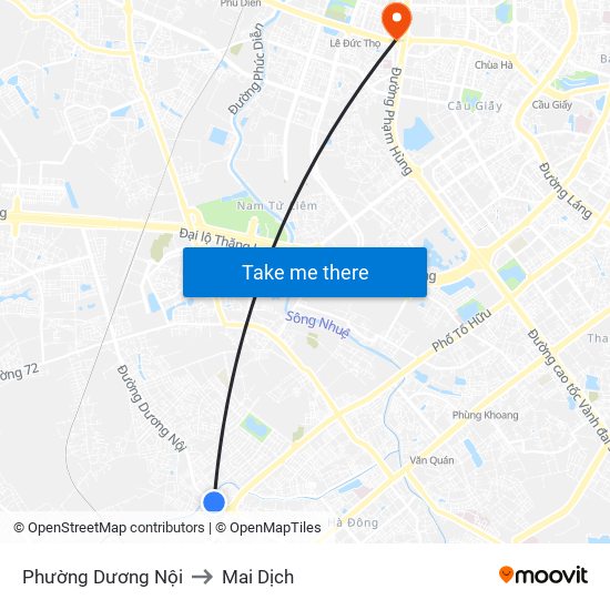 Phường Dương Nội to Mai Dịch map