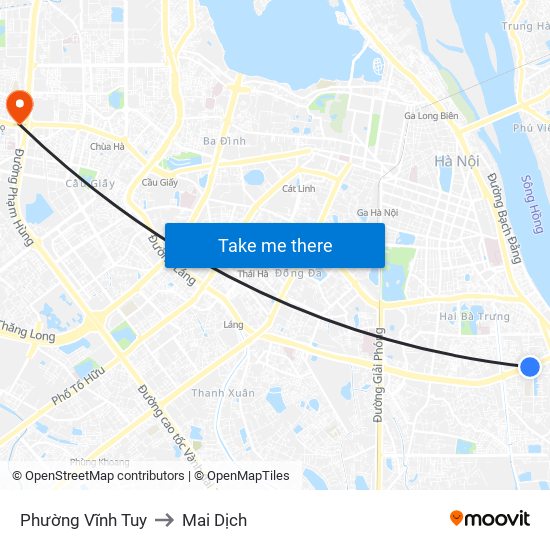 Phường Vĩnh Tuy to Mai Dịch map