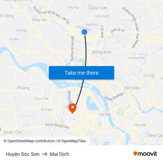 Huyện Sóc Sơn to Mai Dịch map