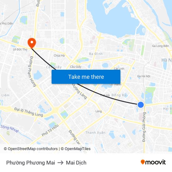 Phường Phương Mai to Mai Dịch map