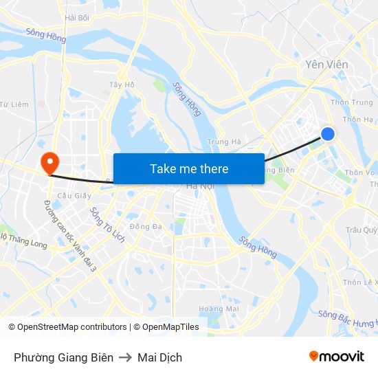 Phường Giang Biên to Mai Dịch map