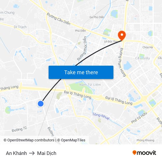An Khánh to Mai Dịch map