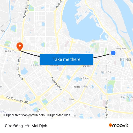 Cửa Đông to Mai Dịch map