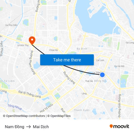 Nam Đồng to Mai Dịch map