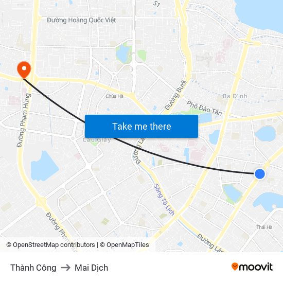 Thành Công to Mai Dịch map