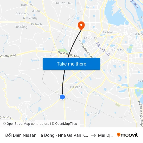 Đối Diện Nissan Hà Đông - Nhà Ga Văn Khê to Mai Dịch map