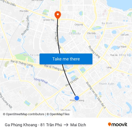 Ga Phùng Khoang - 81 Trần Phú to Mai Dịch map