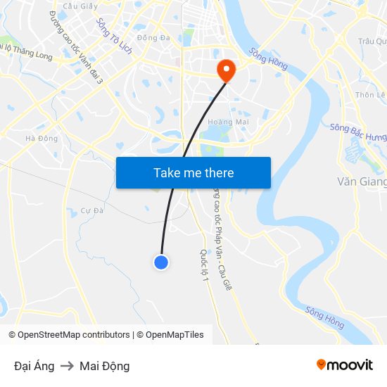 Đại Áng to Mai Động map