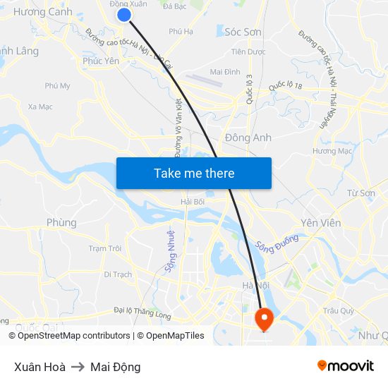 Xuân Hoà to Mai Động map