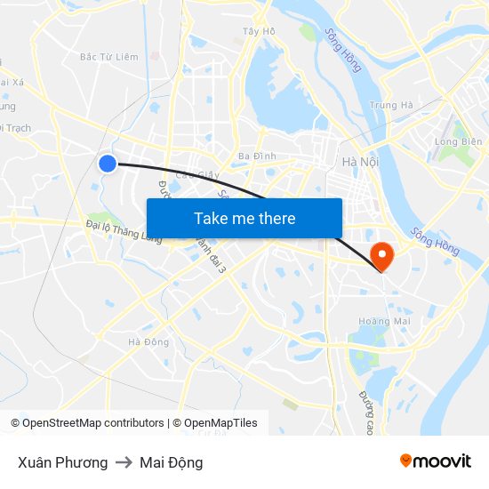 Xuân Phương to Mai Động map