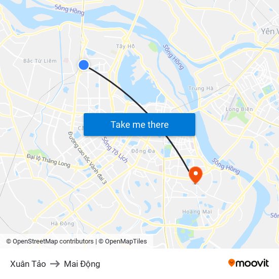 Xuân Tảo to Mai Động map