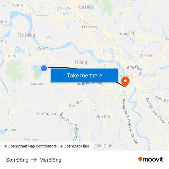 Sơn Đông to Mai Động map