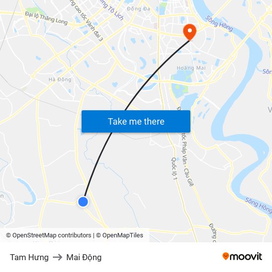 Tam Hưng to Mai Động map