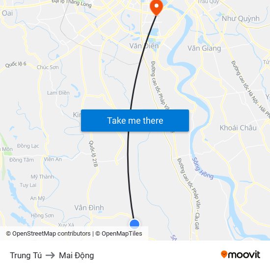 Trung Tú to Mai Động map