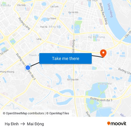Hạ Đình to Mai Động map
