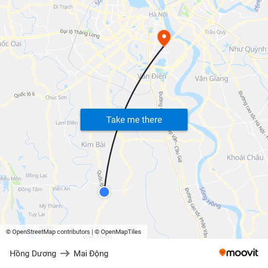 Hồng Dương to Mai Động map