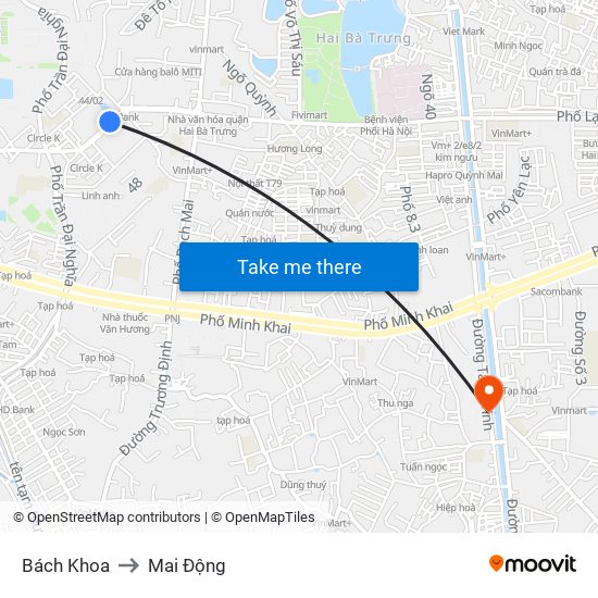 Bách Khoa to Mai Động map