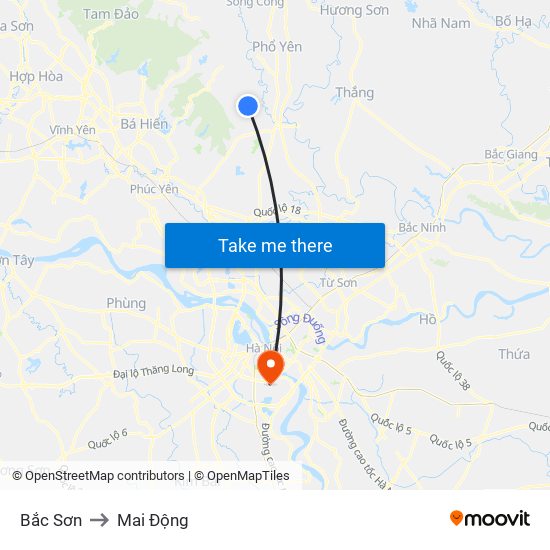 Bắc Sơn to Mai Động map