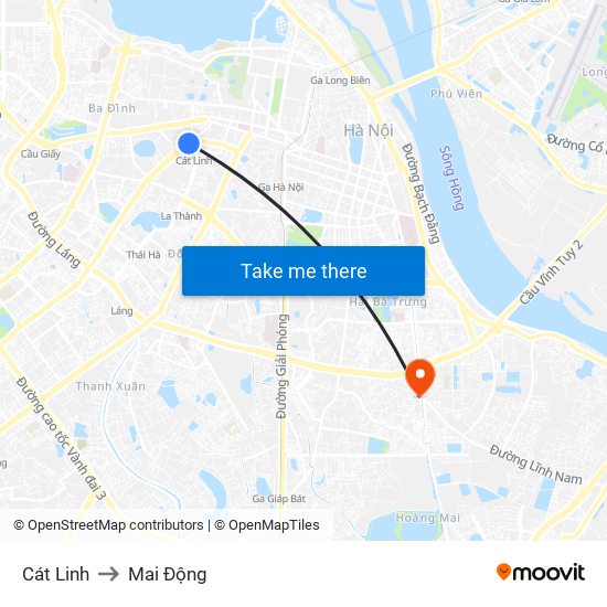 Cát Linh to Mai Động map