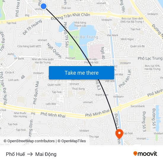 Phố Huế to Mai Động map