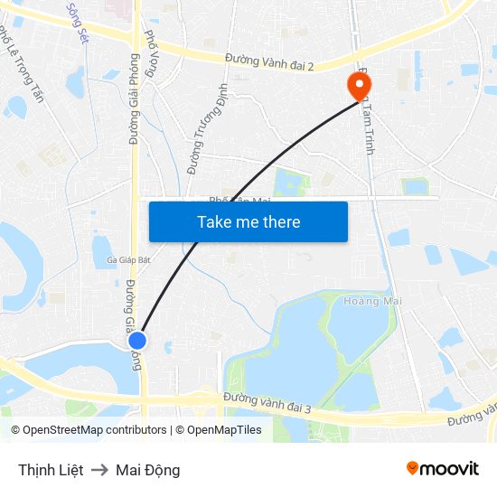 Thịnh Liệt to Mai Động map