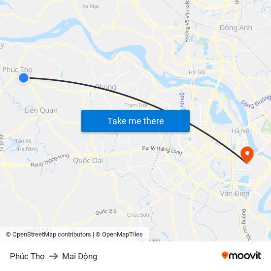 Phúc Thọ to Mai Động map