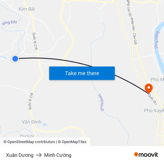 Xuân Dương to Minh Cường map