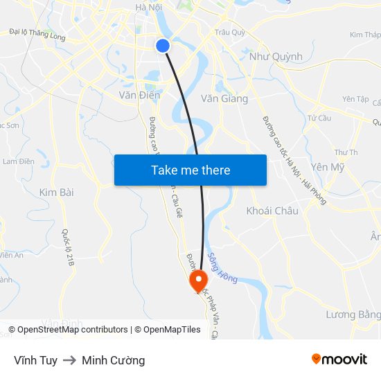 Vĩnh Tuy to Minh Cường map