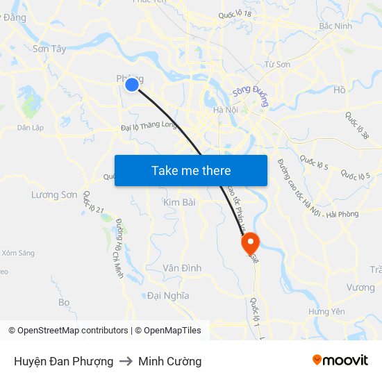 Huyện Đan Phượng to Minh Cường map