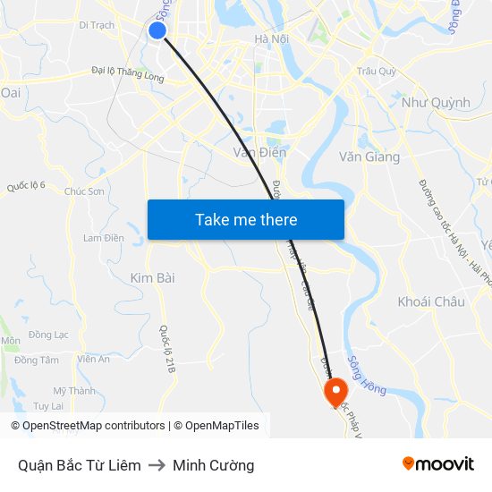 Quận Bắc Từ Liêm to Minh Cường map