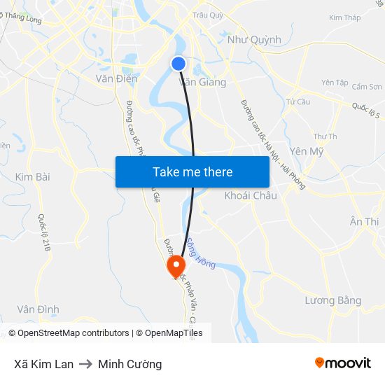 Xã Kim Lan to Minh Cường map