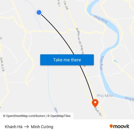 Khánh Hà to Minh Cường map