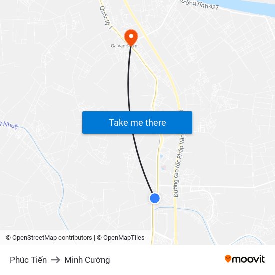 Phúc Tiến to Minh Cường map