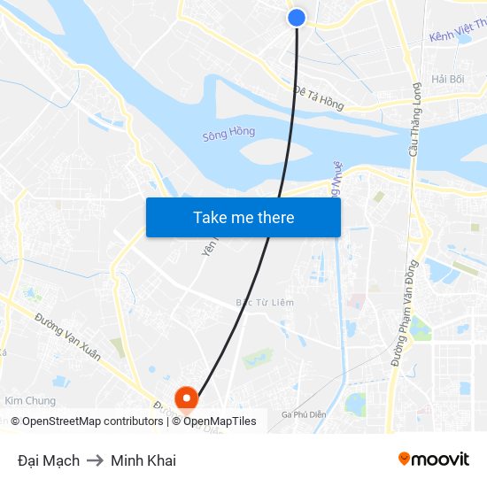 Đại Mạch to Minh Khai map