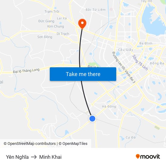 Yên Nghĩa to Minh Khai map