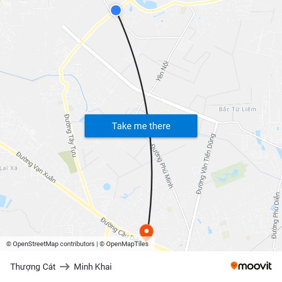 Thượng Cát to Minh Khai map