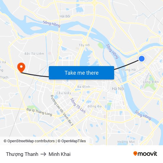 Thượng Thanh to Minh Khai map