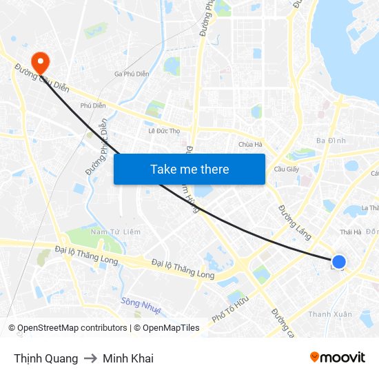 Thịnh Quang to Minh Khai map