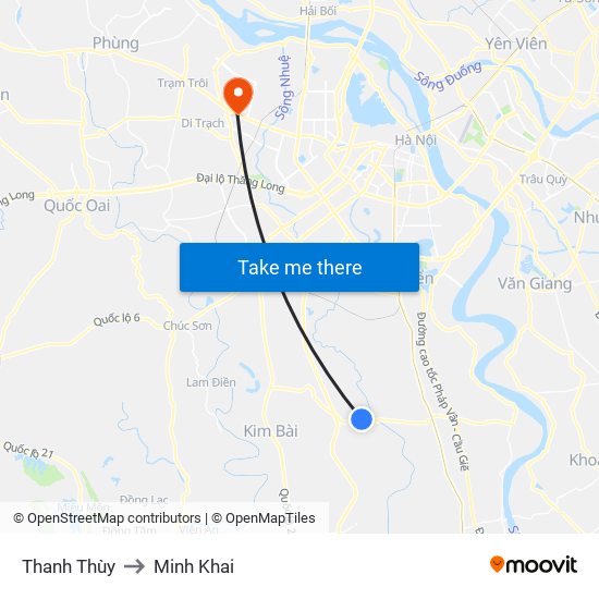 Thanh Thùy to Minh Khai map