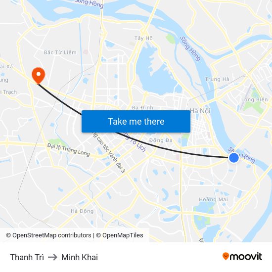 Thanh Trì to Minh Khai map