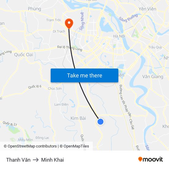 Thanh Văn to Minh Khai map