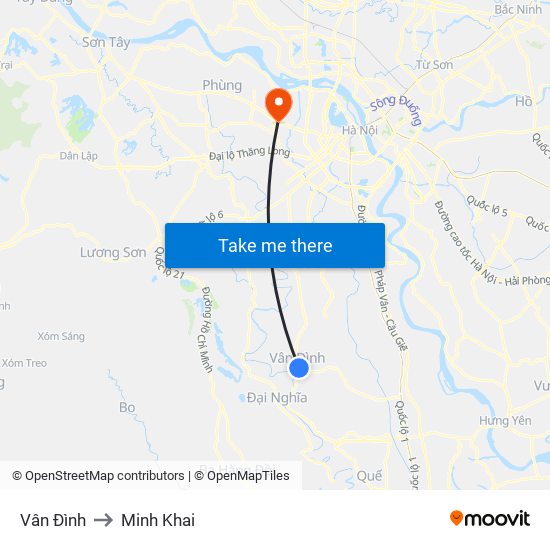 Vân Đình to Minh Khai map