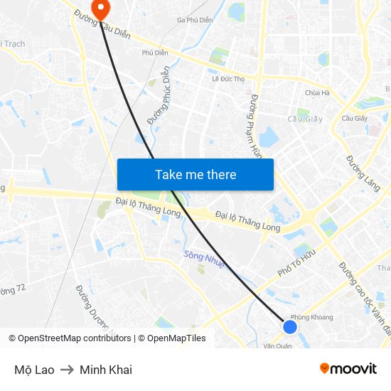 Mộ Lao to Minh Khai map